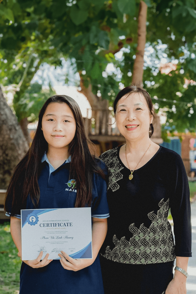 Jessica on the day she received scholarship at Hoi An International School
